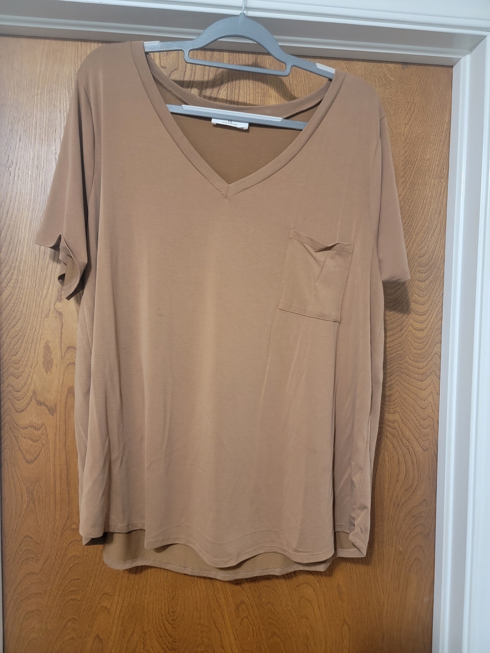 Zenana Outfitters Relaxed V-Neck Pocket Tee in Camel